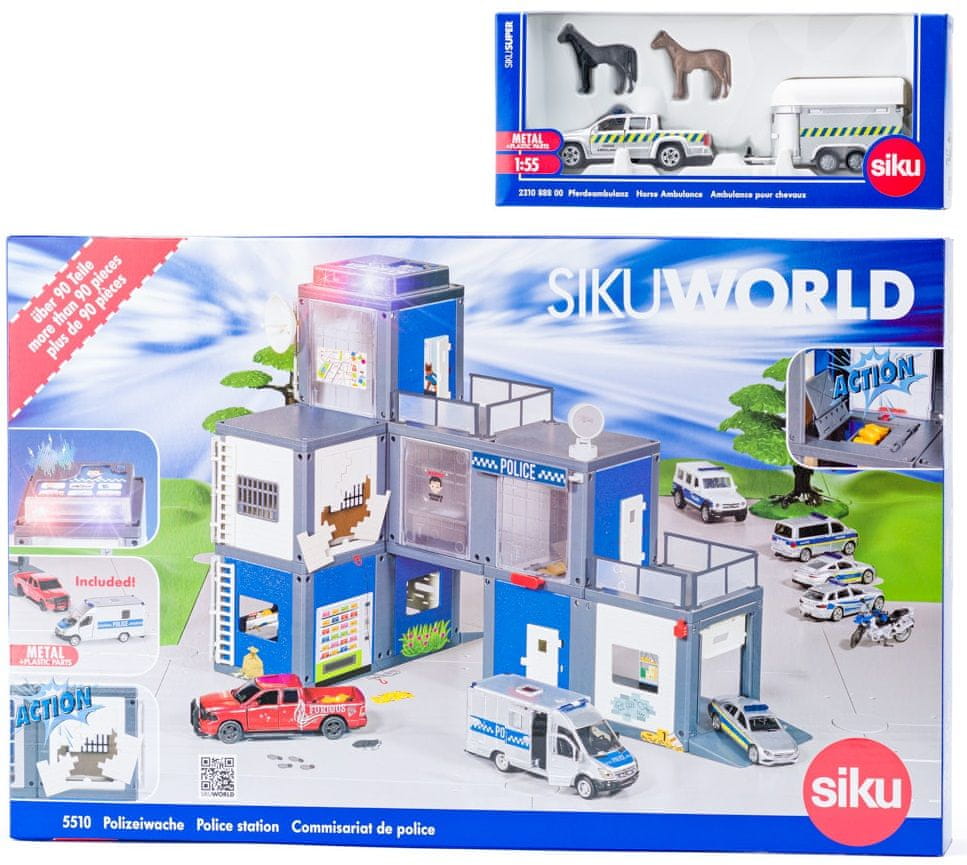 SIKU World - policajná stanica a auto na prepravu koní